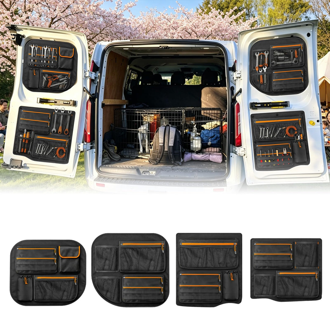 4PCS Scheunentor Aufbewahrungsorganizer kompatibel mit Ford Transit Custom 2006-2023, Taschen-Organi