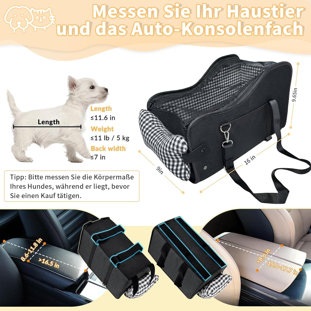Hunde Autositz für Kleine Hunde & Katzen - Sicher auf Rücksitz, Beifahrersitz & Mittelkonsole mit Do