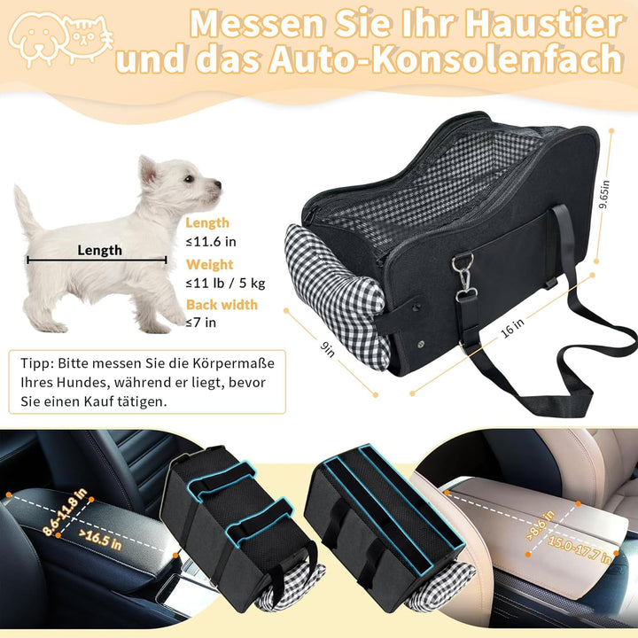 Hunde Autositz für Kleine Hunde & Katzen - Sicher auf Rücksitz, Beifahrersitz & Mittelkonsole mit Do