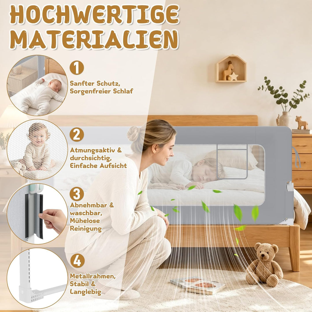 1st Bettgitter Bettschutzgitter Kinderbettgitter für Kinder, Rausfallschutz Bett Babybettgitter Klap
