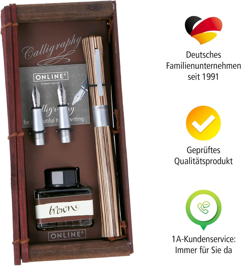 ONLINE Kalligraphie-Füllhalter Newood, Schönschreib-Füller, natürliches Wawa-Holz in braun, 3 Strich