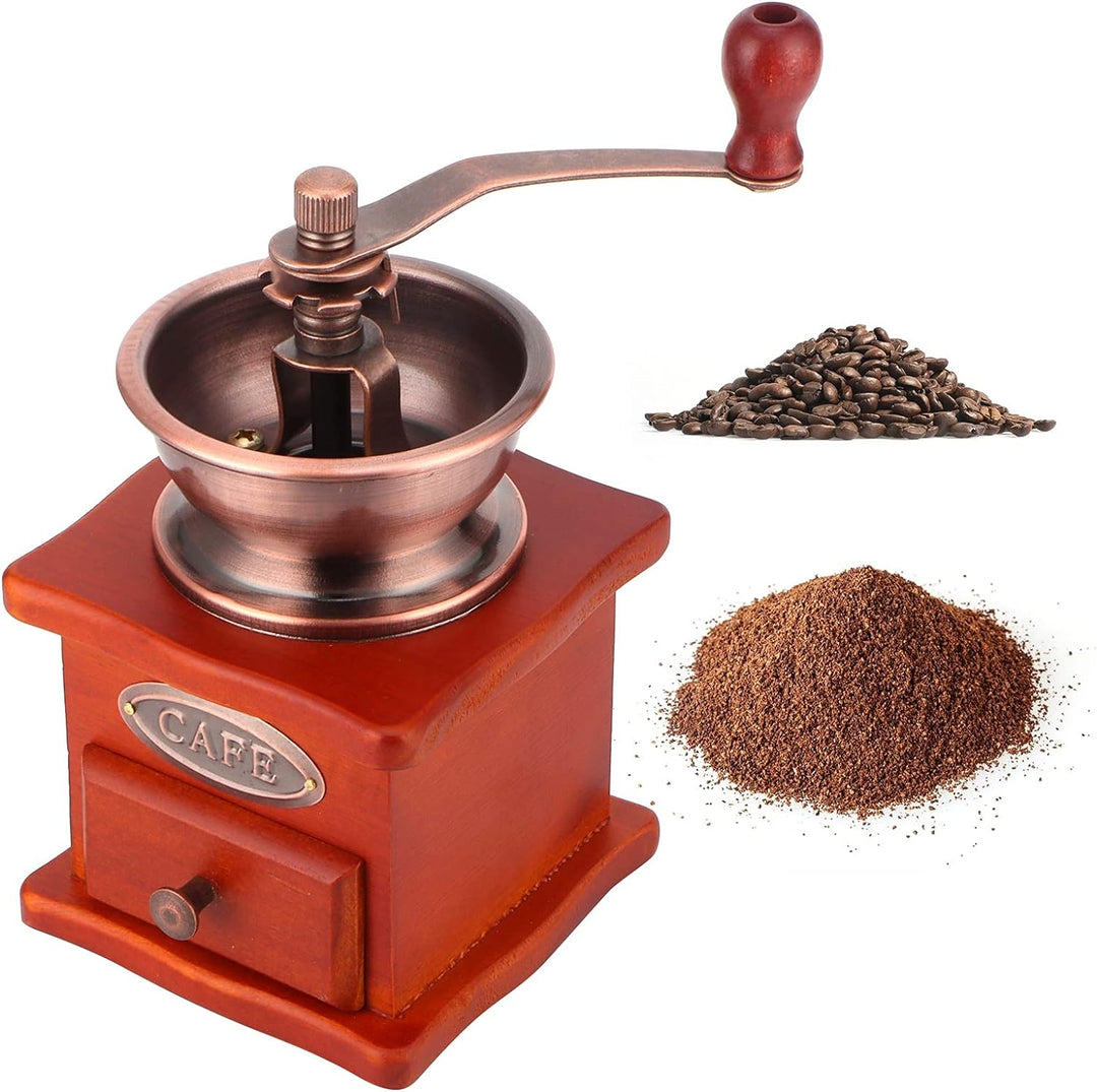 Natudeco Manuelle Kaffeemühle, Handmühle aus Holz, Handkurbel, Kaffeebohnenmühle, Retro-Stil, Kaffee
