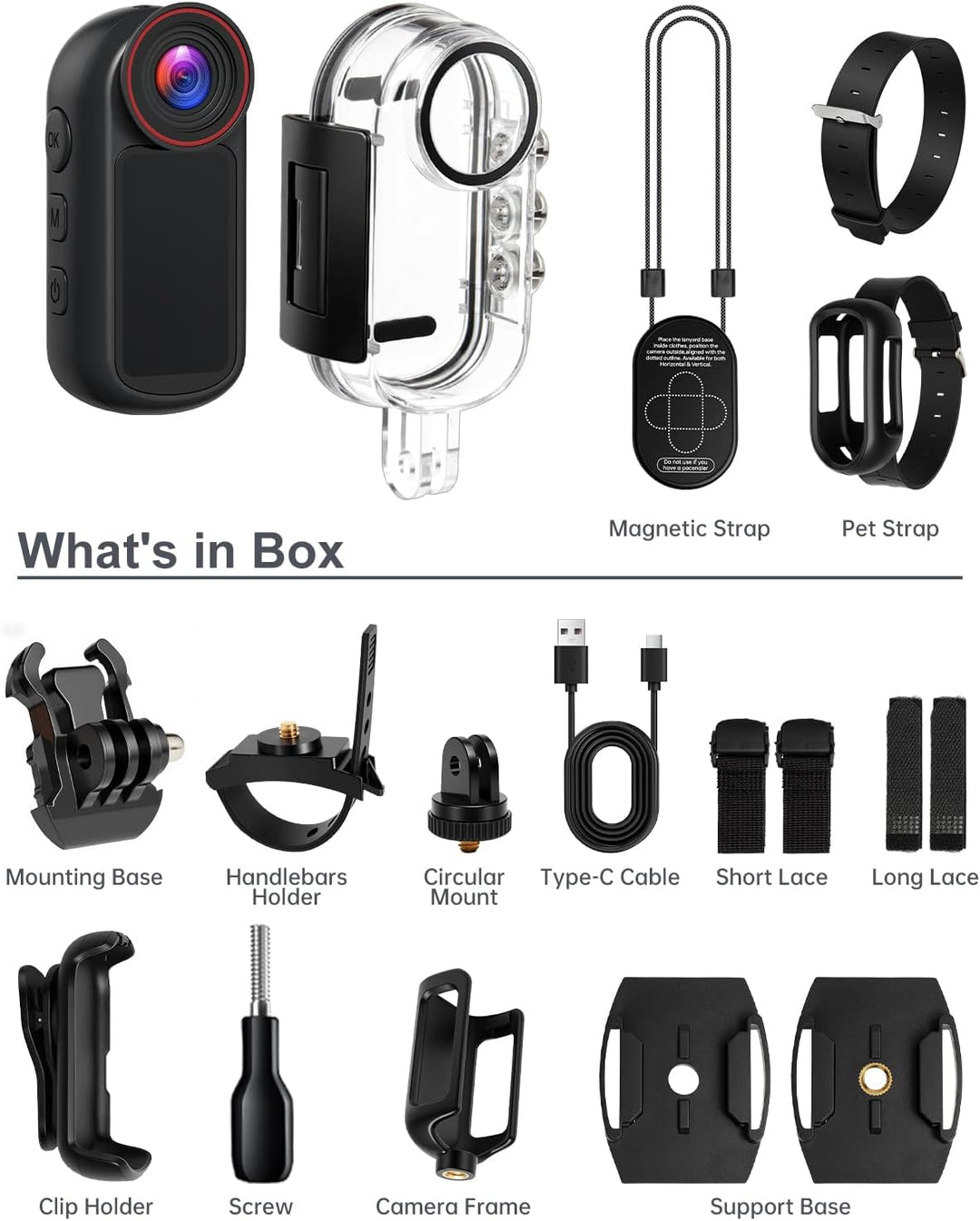 4K Mini Body Cam mit 1,5-Zoll-Display, POV Wearable Action Cam mit EIS & WiFi, Magnetische Daumenkam