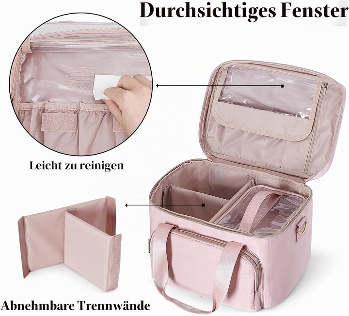 Makeup Tasche Reisetasche mit 2 einzelnen Kosmetiktaschen, grosser Makeup Organizer für Frauen, Rosa