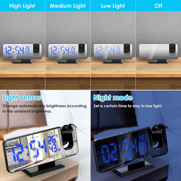 TAKRINK Wecker Digital Radiowecker mit 4 Stufen Bildschirmhelligkeit Projektionswecker mit Temperatu