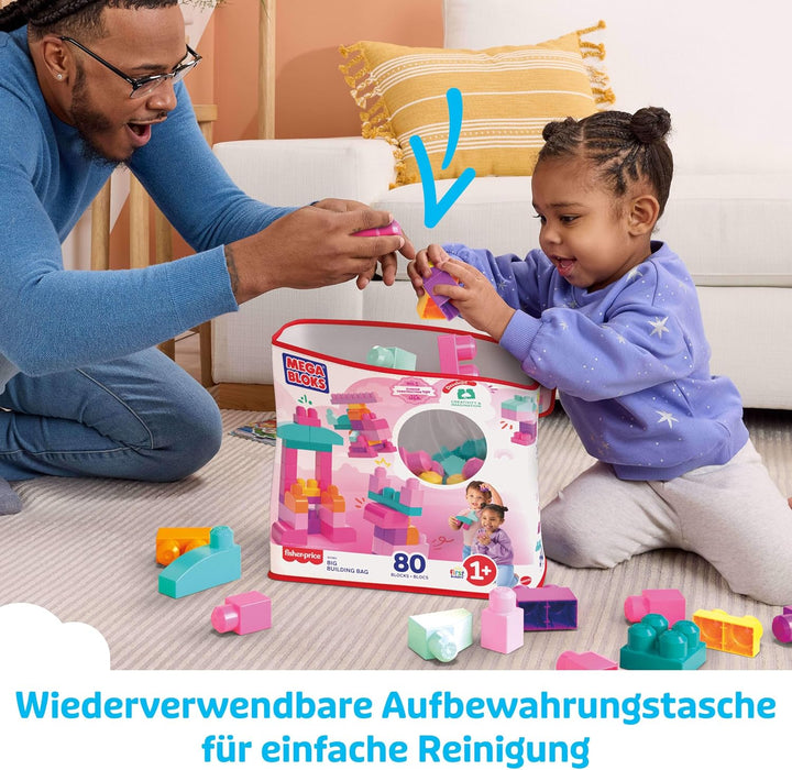 MEGA BLOKS Grosser Bausteinebeutel - 80 robuste Bausteine mit wiederverwendbarem Aufbewahrungsbeutel