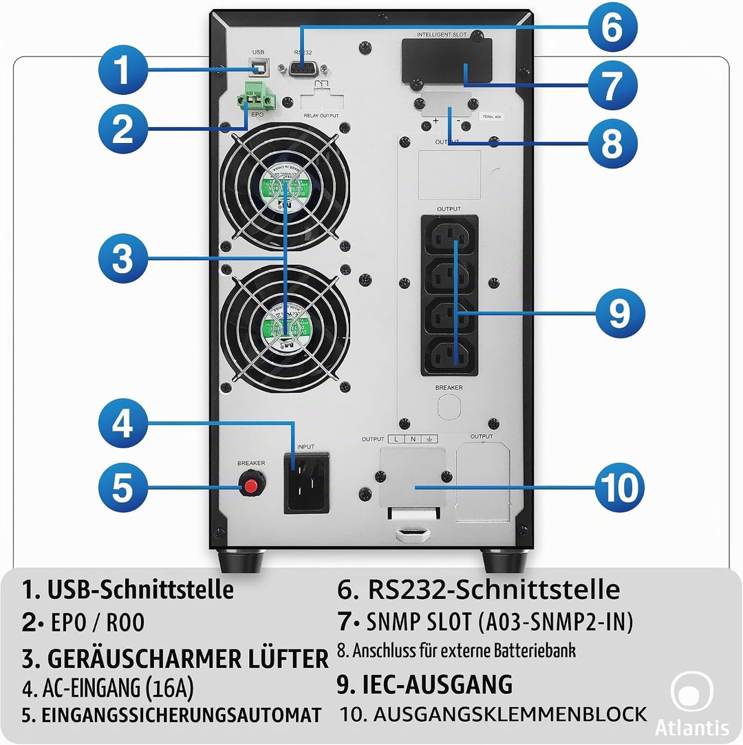 Atlantis A03-OP3002XLN UPS OnLine 75% leiser unterbrechungsfreier Server Doppelwandler Reine Sinuswe