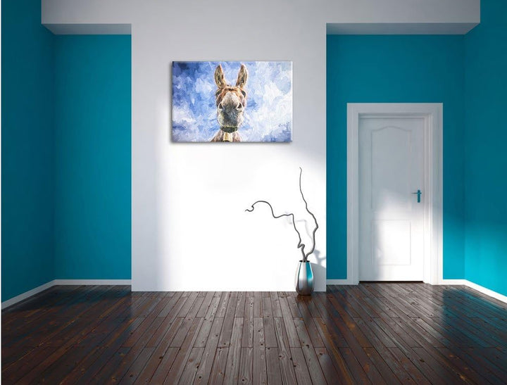 Pixxprint Lustiger Esel Kunst Pinsel Effekt, Format: 100x70 auf Leinwand, 100x70