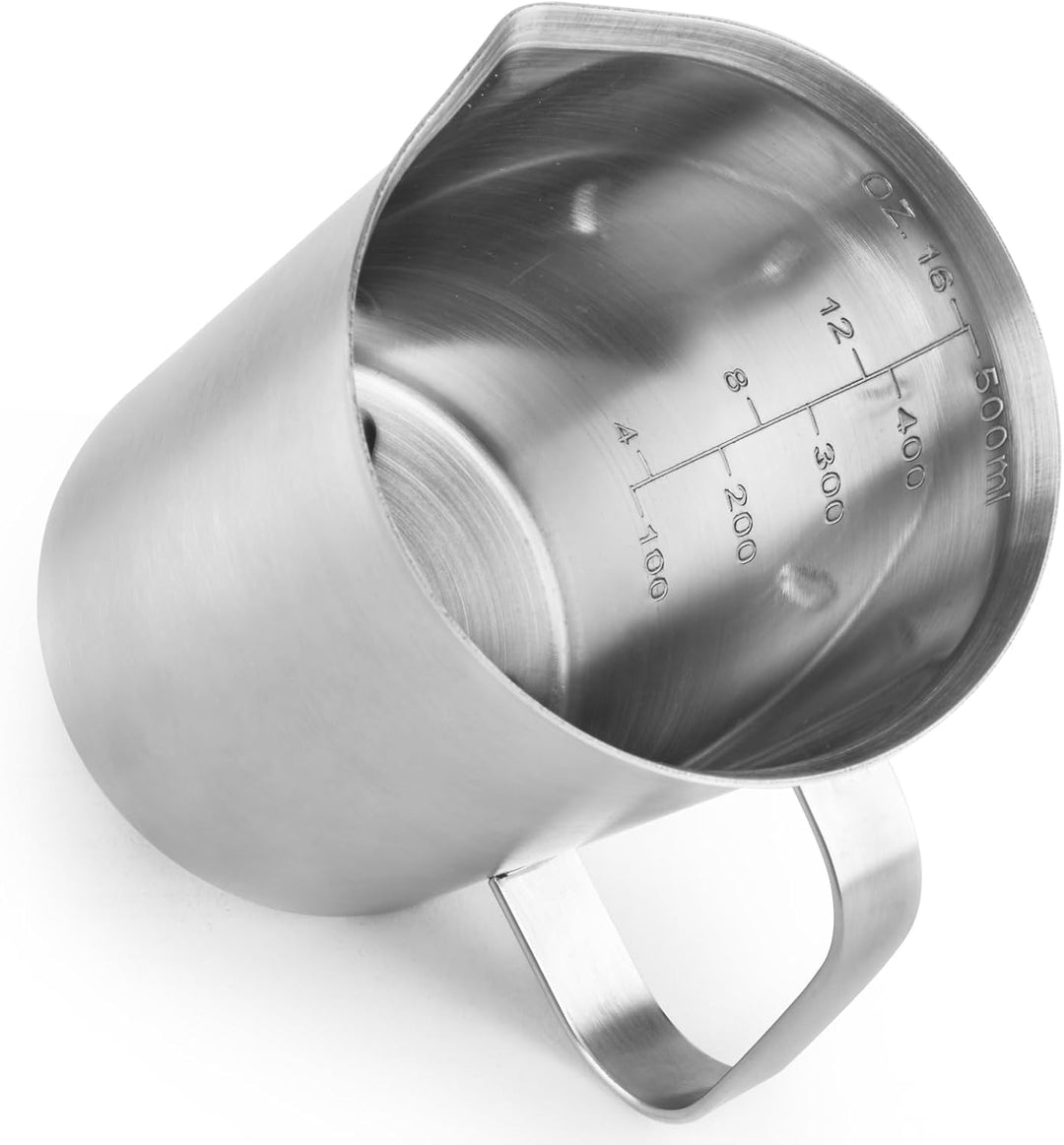 CURTA 18/8 Edelstahl Messbecher mit Griff und Ausgiesslippe, Metallkrug mit oz und ML Markierung, 50