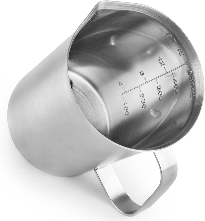 CURTA 18/8 Edelstahl Messbecher mit Griff und Ausgiesslippe, Metallkrug mit oz und ML Markierung, 50