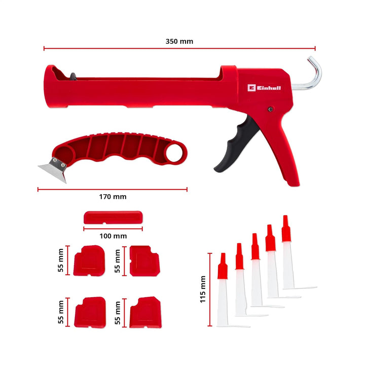 Einhell Kartuschenpressen-Set Basic, 12-tlg. (Kartuschenpresse, Fugenmesser aus Edelstahl, 5 Fugengl