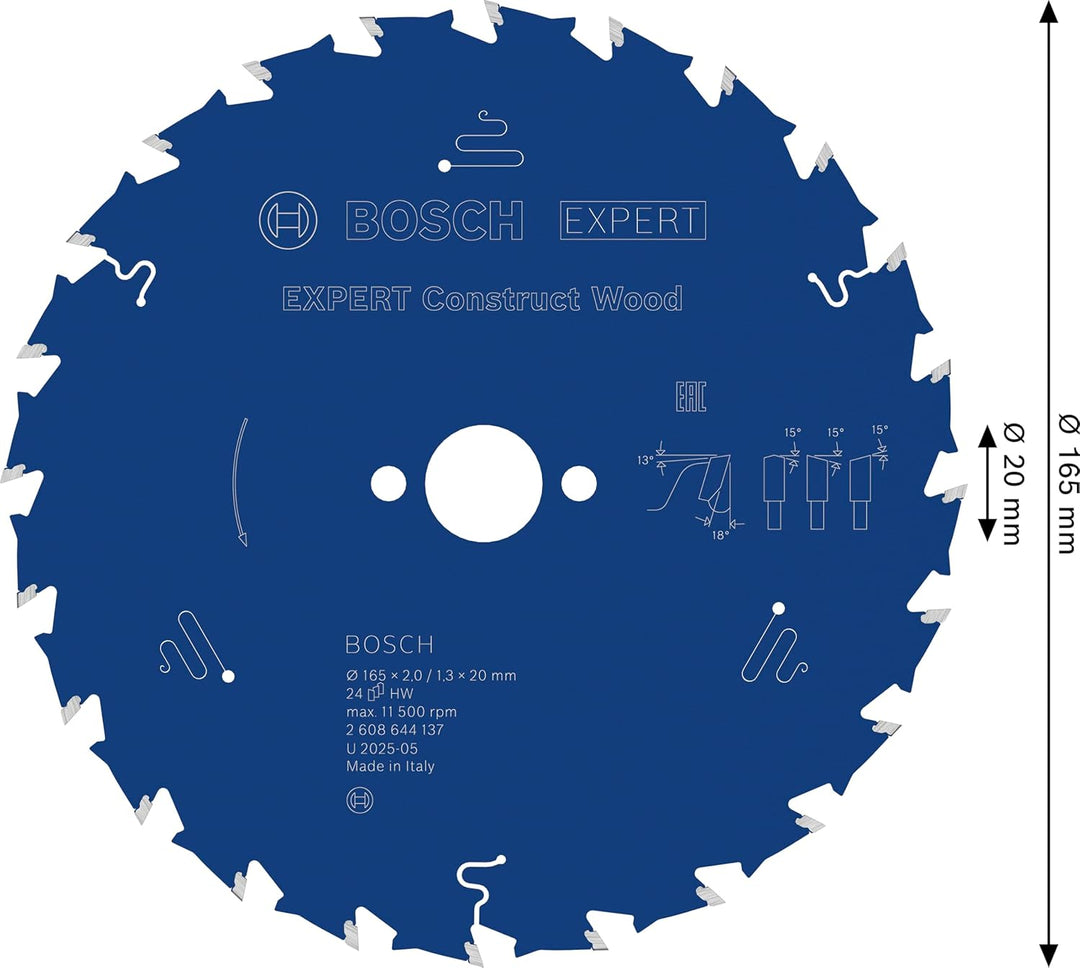 Bosch Professional 1x Kreissägeblatt Expert for Construct Wood (Holz, Sägeblatt Ø 165 x 20 mm, 24 Zä