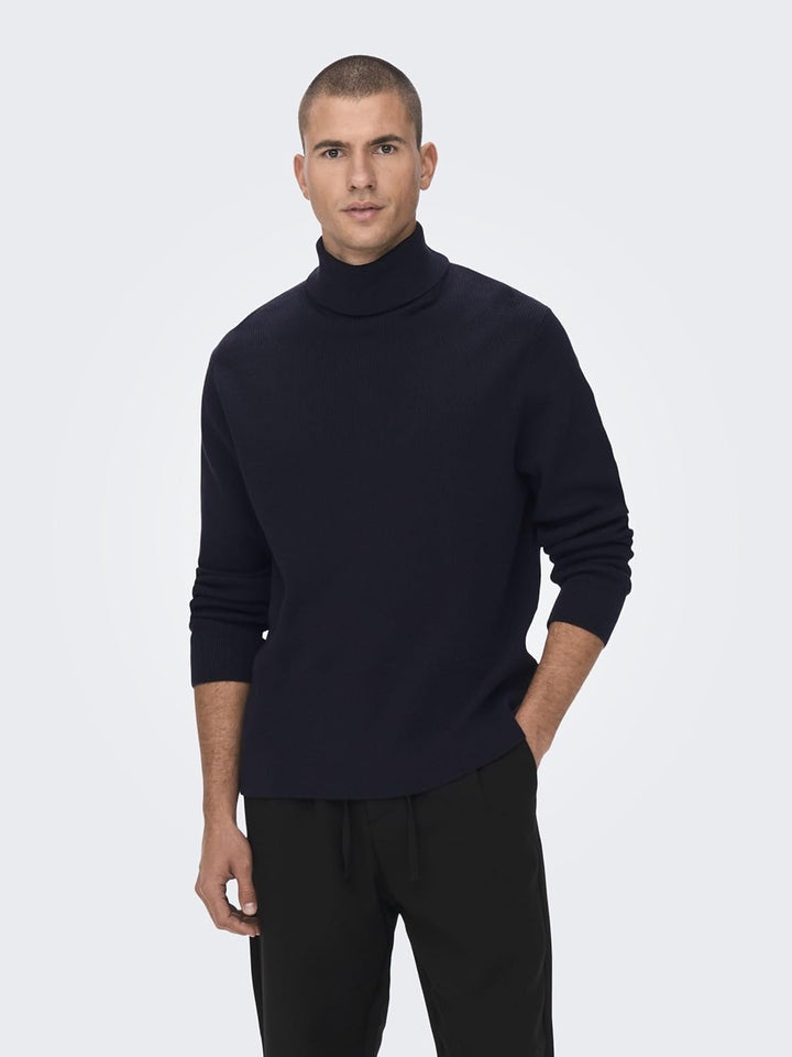 ONLY & SONS Herren Rollkragen Strickpullover ONSPhil Herrenpullover mit Kragen XL Dark Navy, XL Dark