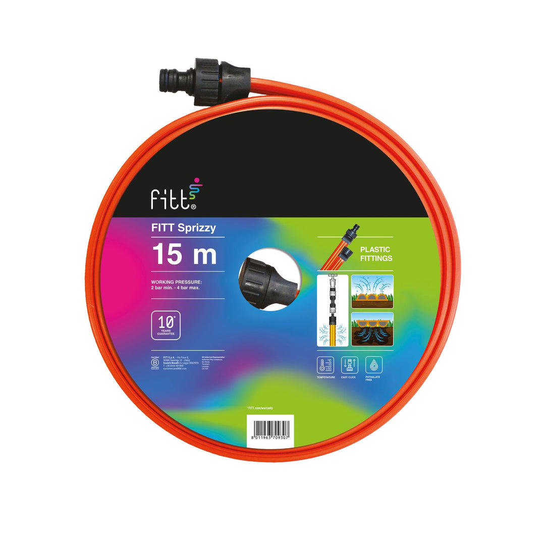 FITT SPRIZZY 15 m - 3-Wege-Sprühschlauch mit Mikrolöchern, ideal für die Sprühberegnung und Imprägna