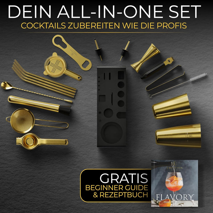 EMPATION Cocktail Set Gold [TESTSIEGER] 825ml Boston Cocktail Shaker aus Edelstahl, leicht zu öffnen
