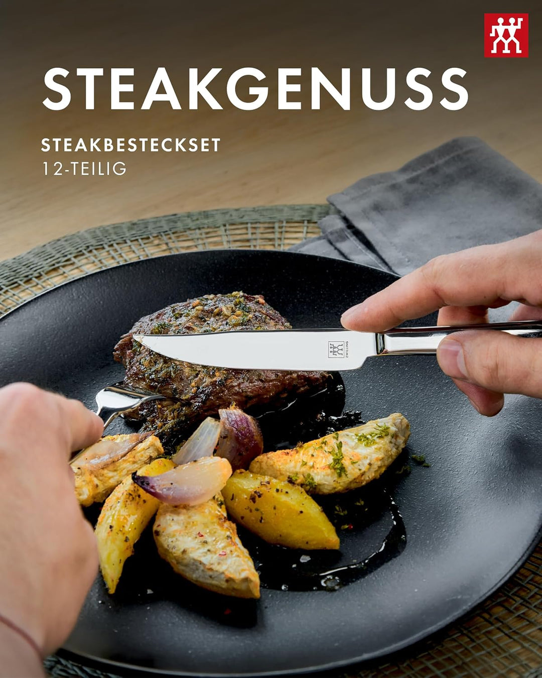 ZWILLING Steakbesteck Set für 6 Personen, 12-teilig, 6 Steakmesser und 6 Steakgabeln, Inkl. Aufbewah