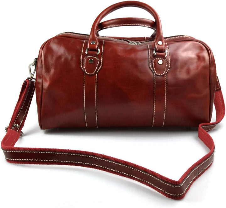 Leder reisetasche manner damen mit griffen schultertasche leder rot tasche made in Italy weekend tas