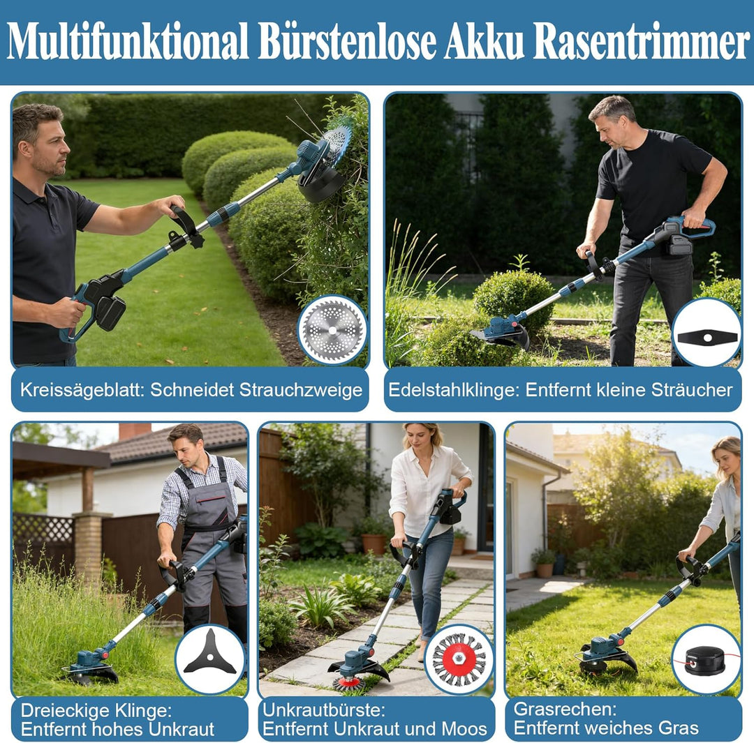 Rasentrimmer mit Akku, Akku Rasentrimmer für Makita-Akkus mit 5 Klingentypen und 2X4.0Ah Akku, 21V B