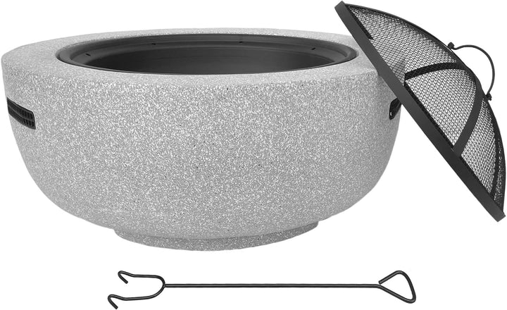 Feuerschale mit Funkenschutz für den Garten, rund, Ø 60 cm, Granitoptik, inkl. Schürhaken, mit Grill