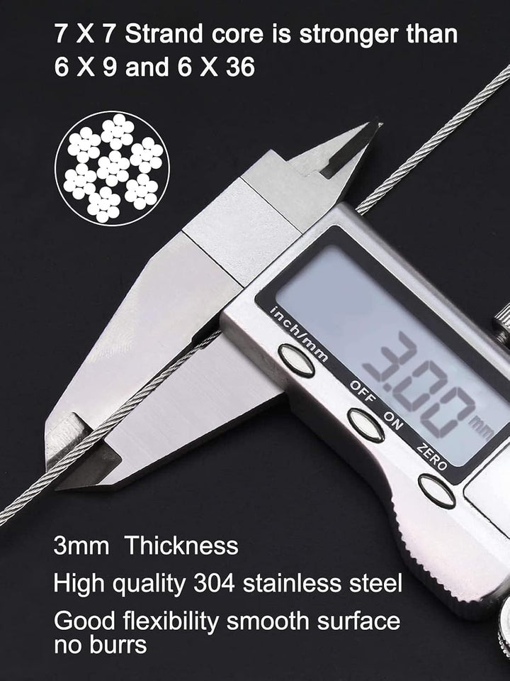 TooTaci Edelstahlseil 3mm,Stahlseil mit ösen,100M/3mm Drahtseil Edelstahl 7×7,mit Crimphülsen,Kausch