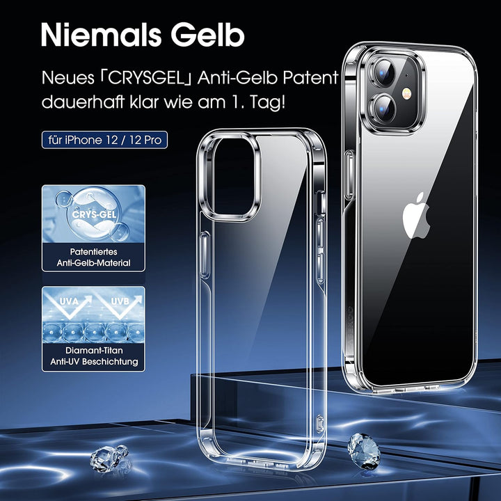 CASEKOO Crystal Clear für iPhone 12 Hülle, iPhone 12 Pro Hülle, [Nie Vergilbung] [Unzerstörbarer Mil