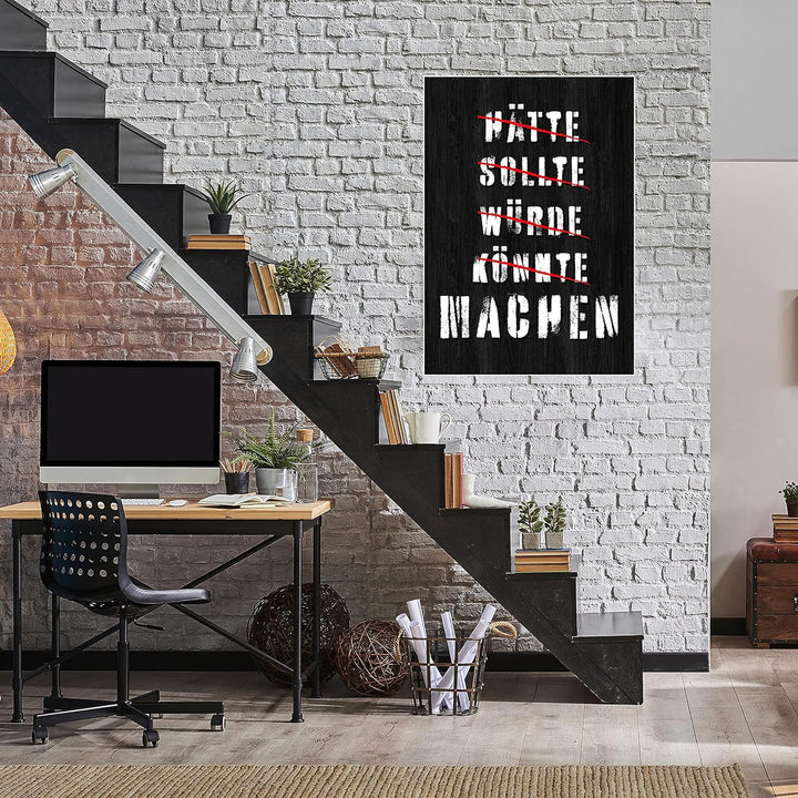 wandmotiv24 Poster als Wanddeko, Grösse Din A1, Hätte sollte würde, Holz, Moderne Wanddeko, Wandbild