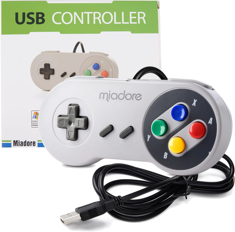 miadore 2X USB Controller für SNES NES Spiele, klassischer Retro USB Gamepad Joystick für Windows PC