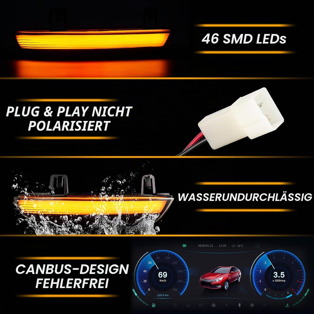 OZ-LAMPE LED Spiegelblinker für VW Golf 5 MK5 Variant GTI EOS Golf 6 Plus Passa-t B5.5-Typ 3BG B6 Ty