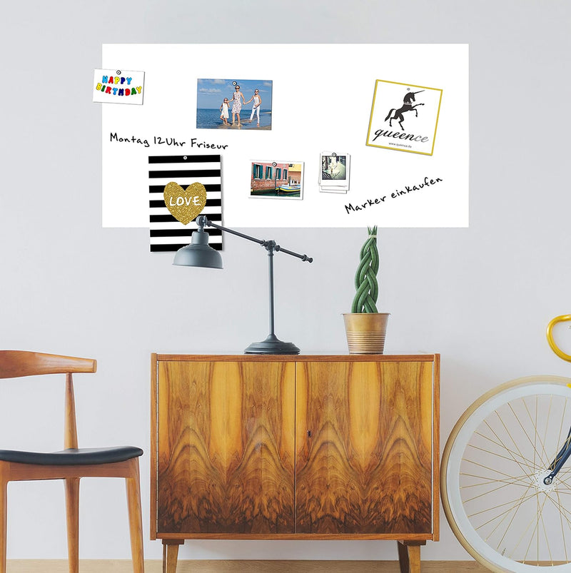 Queence Whiteboard Magnetisch 100x50 cm inkl. Neodym-Magnete | Selbstklebende Magnet Folie | Markerb