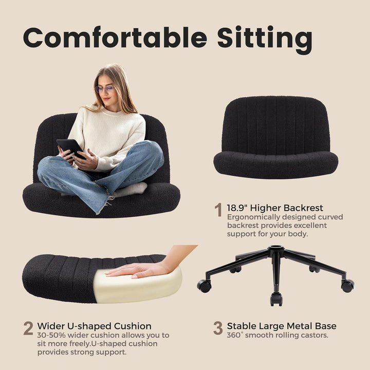 IWMH Bürostuhl ohne Armlehnen,Höhenverstellbar Drehstuhl mit Rollen,Schreibtischstuhl mit Teddy Stof