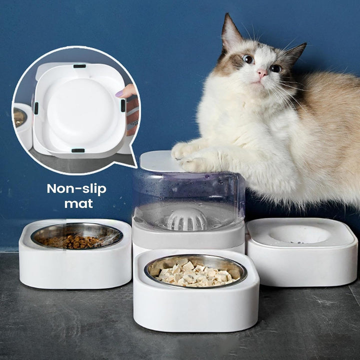 Katzen-Selbstfütterer für Futter und Wasser rutschfeste Unterlage mit | Automatischer -Wasserspender