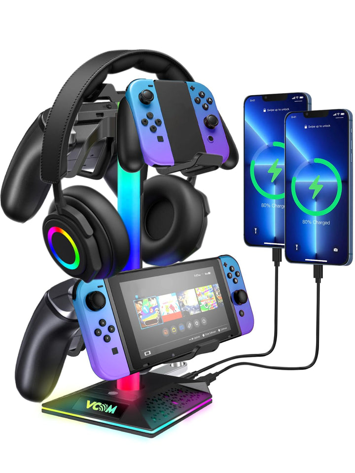 VCOM RGB Headset Halterung mit 2 USB- und 1 Typ-C-Anschluss, Gaming Zubehör Kopfhörer Ständer mit 10