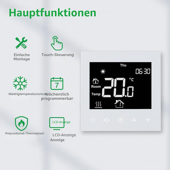 Wengart Digital Thermostat für Elektrische Fussbodenheizung Heizsysteme WG505,Unterputz Programmierb