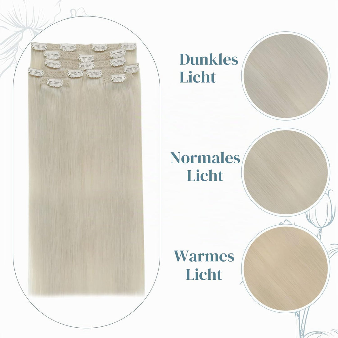 RUNATURE Clip in Extensions Echthaar Weiss Blond Remy Haarverlangerung Echthaar Clip in Glatt Haar E
