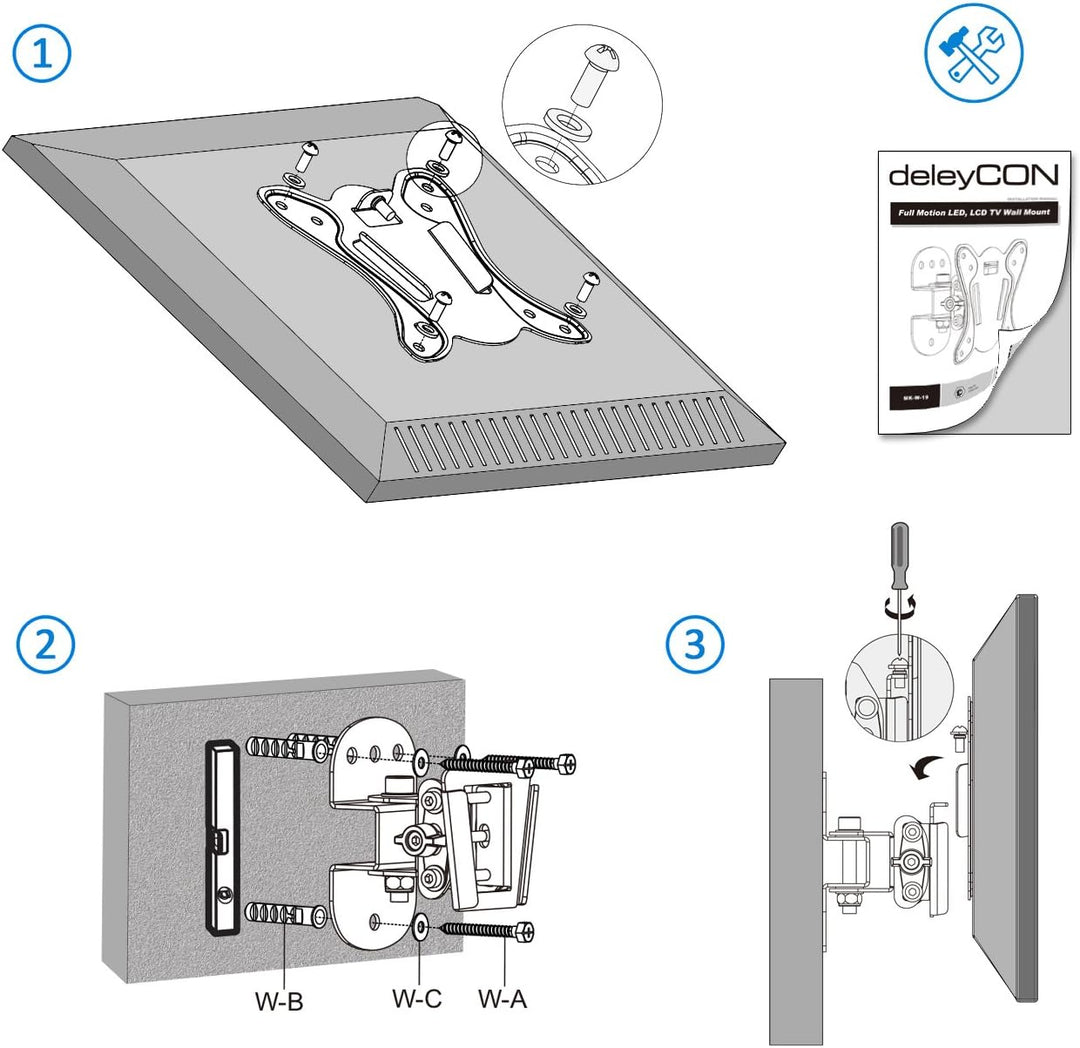 deleyCON Universal TV &amp; Monitor Wandhalterung 13"-27" Zoll (33-69cm) - bis 20Kg &amp; VESA 75x75 / 100x1