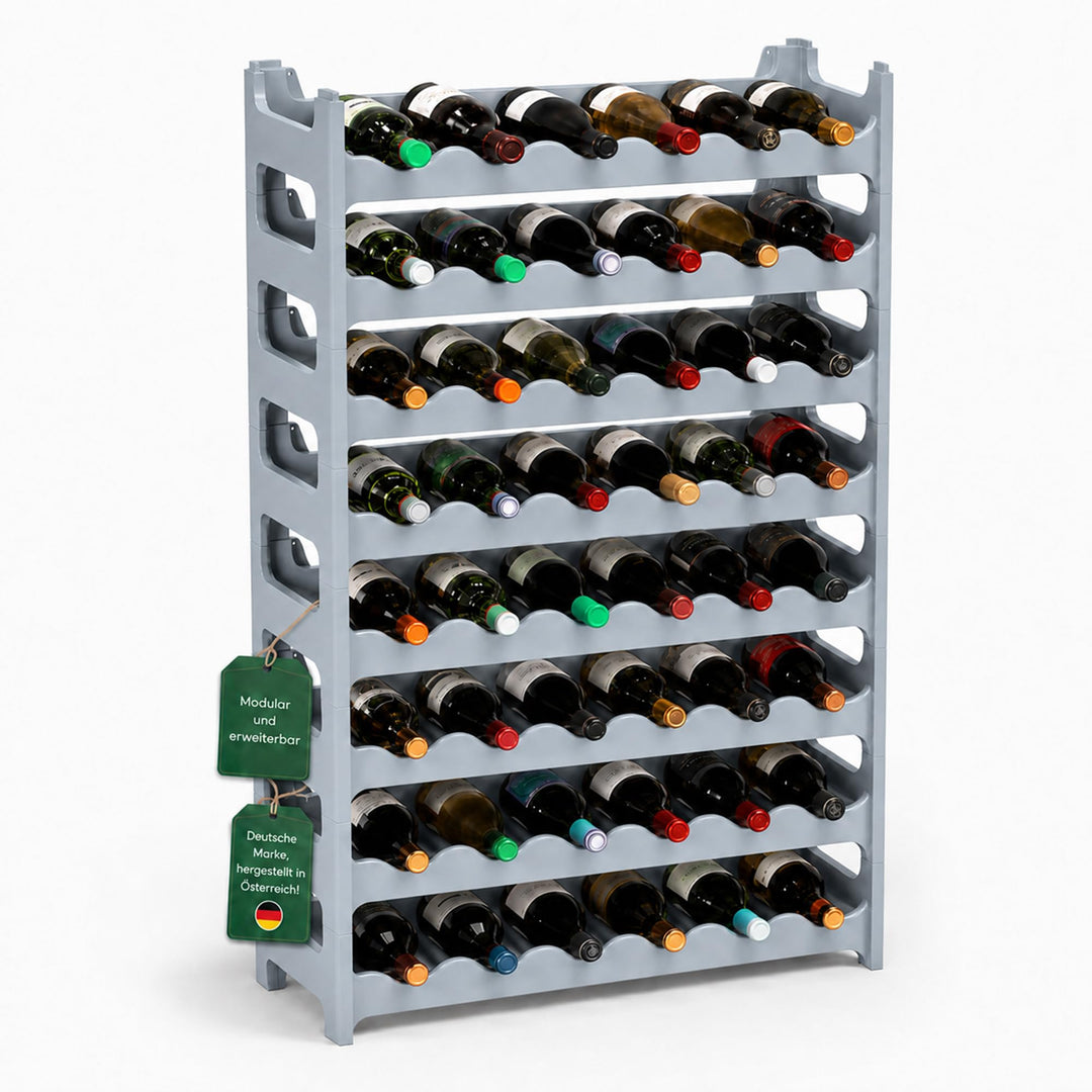 ARTECSIS® Weinregal stapelbar & modular erweiterbar Kunststoff für 48 Weinflaschen (betongrau) - Sta