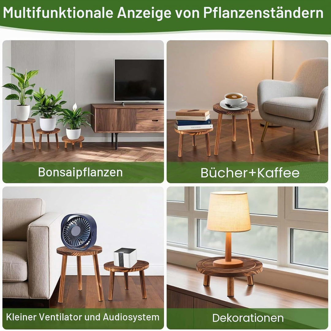 Blumenhocker Holz 3er-Set, 4"/7"/11" Höhe Blumenständer Pflanzenständer für Verschiedene Topfgrössen