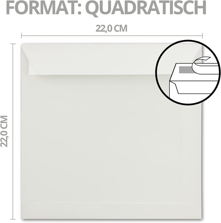 150x grosse quadratische Briefumschläge 22 x 22 cm - Creme - 120 g/m² - Für ganz besondere Anlässe -