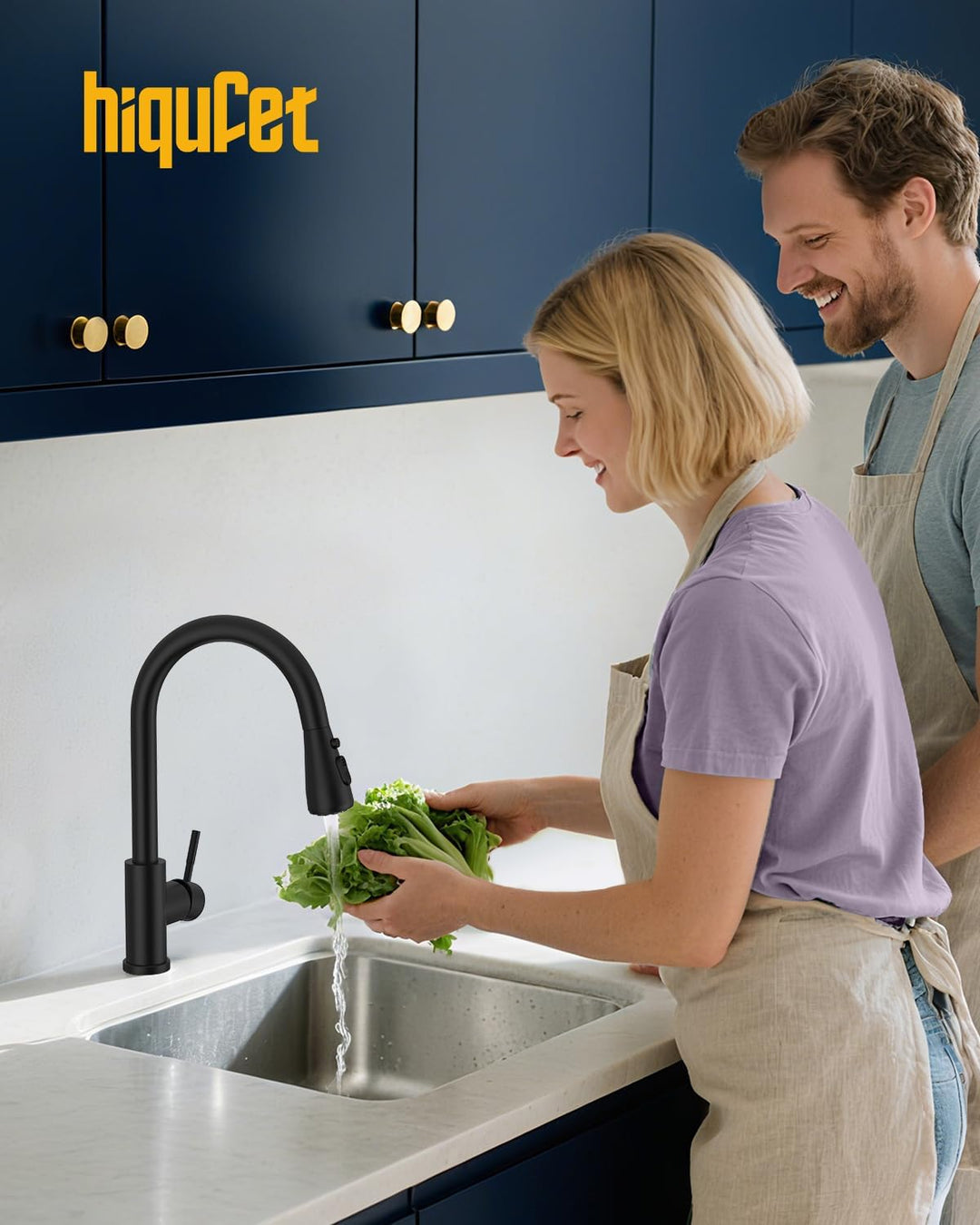 Küchenarmatur, Ausziehbarer Wasserhahn mit Edelstahl-Sprühbrause und 3 Sprühfunktionen, 360° schwenk