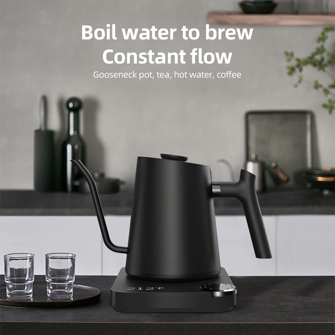 Wasserkocher mit Temperatureinstellung, 0.9L Schwarz Schwanenhals Wasserkocher 1200W Elektrischer Ed