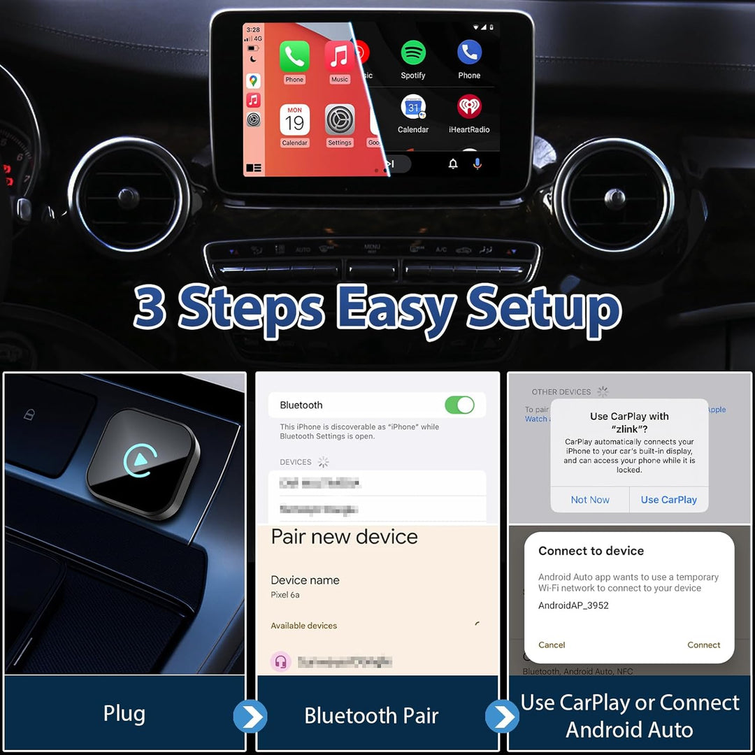 2 in 1 Wireless CarPlay & Android Auto Adapter - Mini Plug & Play USB Dongle, Kompatibel mit Autos a