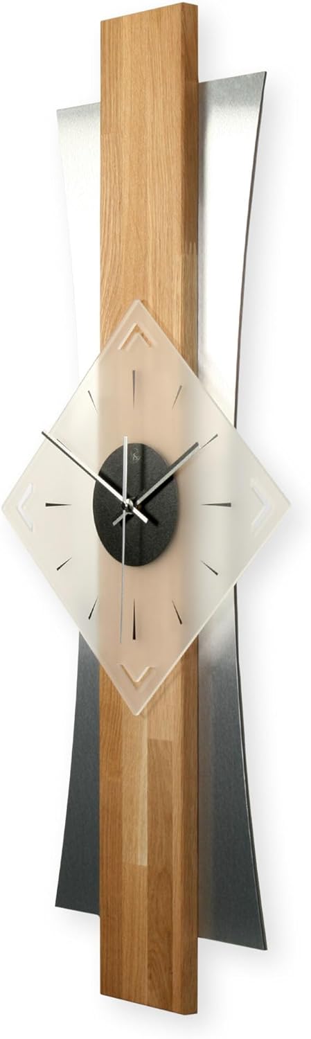 Kreative Feder Designer-WANDUHR aus hochwertigem Eichenholz mit modernem Metallic-Look (Eiche, leise