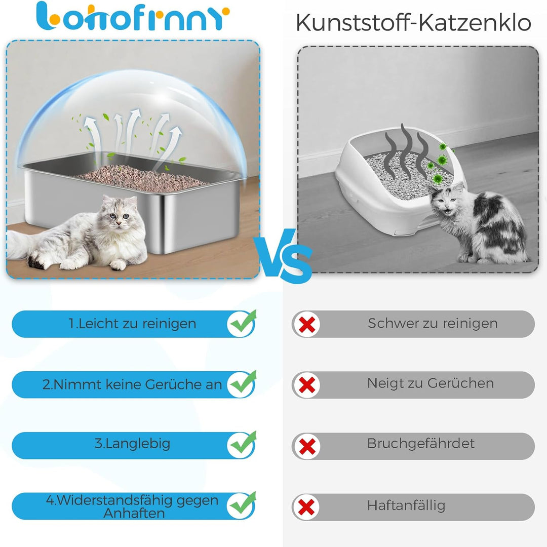Lohofrnny Edelstahl Katzenklo, 50×35×15cm Grosse Katzentoilette aus Edelstahl, Katzenklo Geruchsfrei