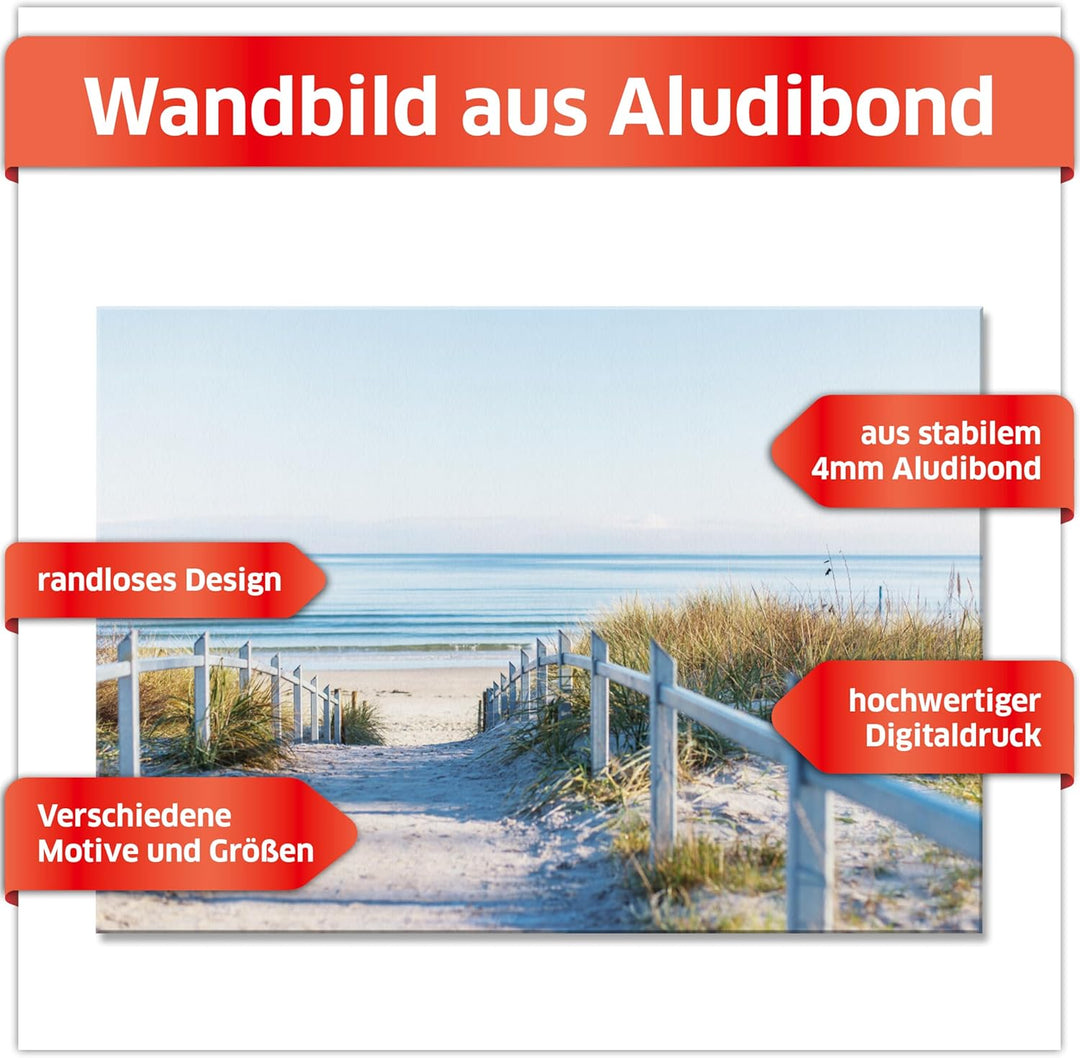 Primus Print - Wandbild/Glasbild - Acrylglas/Aludibond (Aluminium, Strand 84,1x59,4 cm) Aluminium St