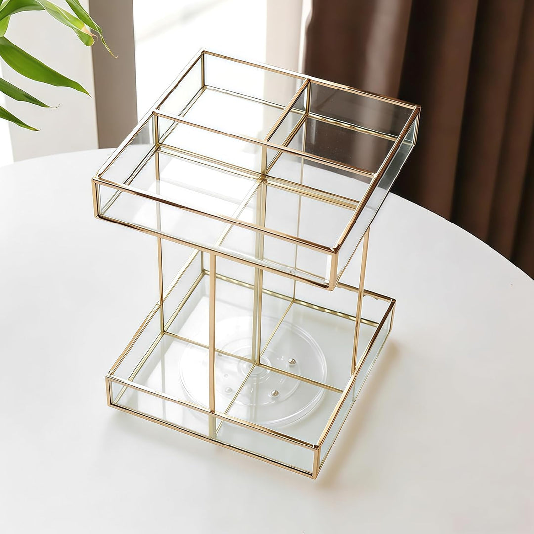 SLHEQING 360° drehbarer Kosmetik organizer, Grosse Kapazität Beauty Organizer, Glas Make Up Organize