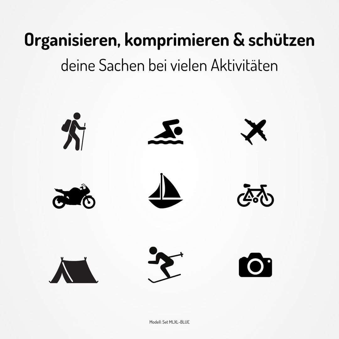 NORDKAMM® Profi-Packtaschen mit Kompression, Ultraleichtes Koffer-Organizer Set, Packing Cubes aus w