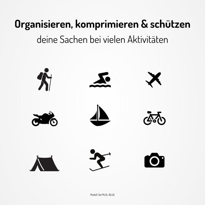 NORDKAMM® Profi-Packtaschen mit Kompression, Ultraleichtes Koffer-Organizer Set, Packing Cubes aus w