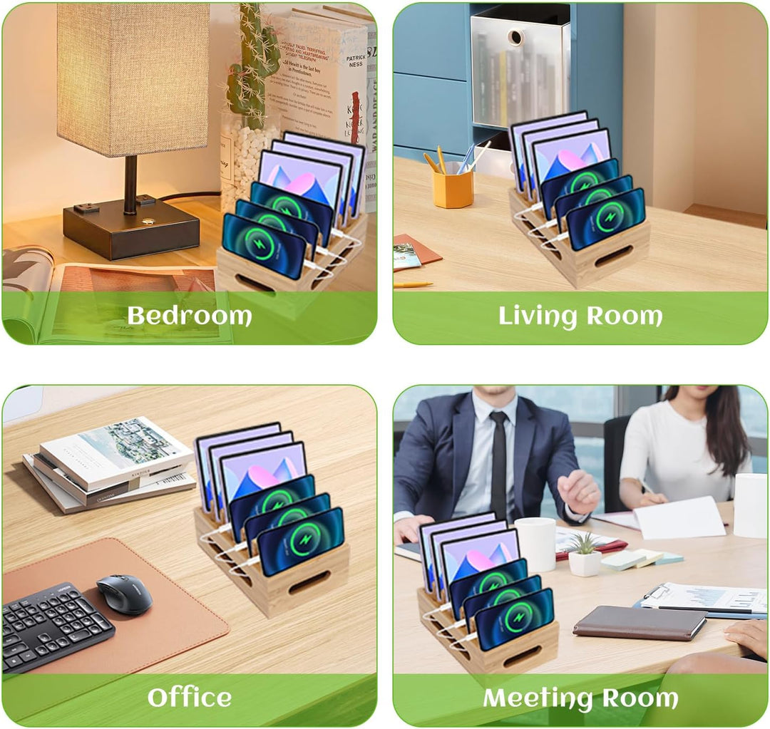 Tissting Ladestation Organizer für Mehrere Geräte, Holz Handy Dockingstation Tragbarer Tablet Comput