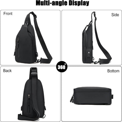 FANDARE Brusttasche Herren Sling Bag mit USB-Ladeanschluss Umhängetaschen Crossover Rucksack Schulte