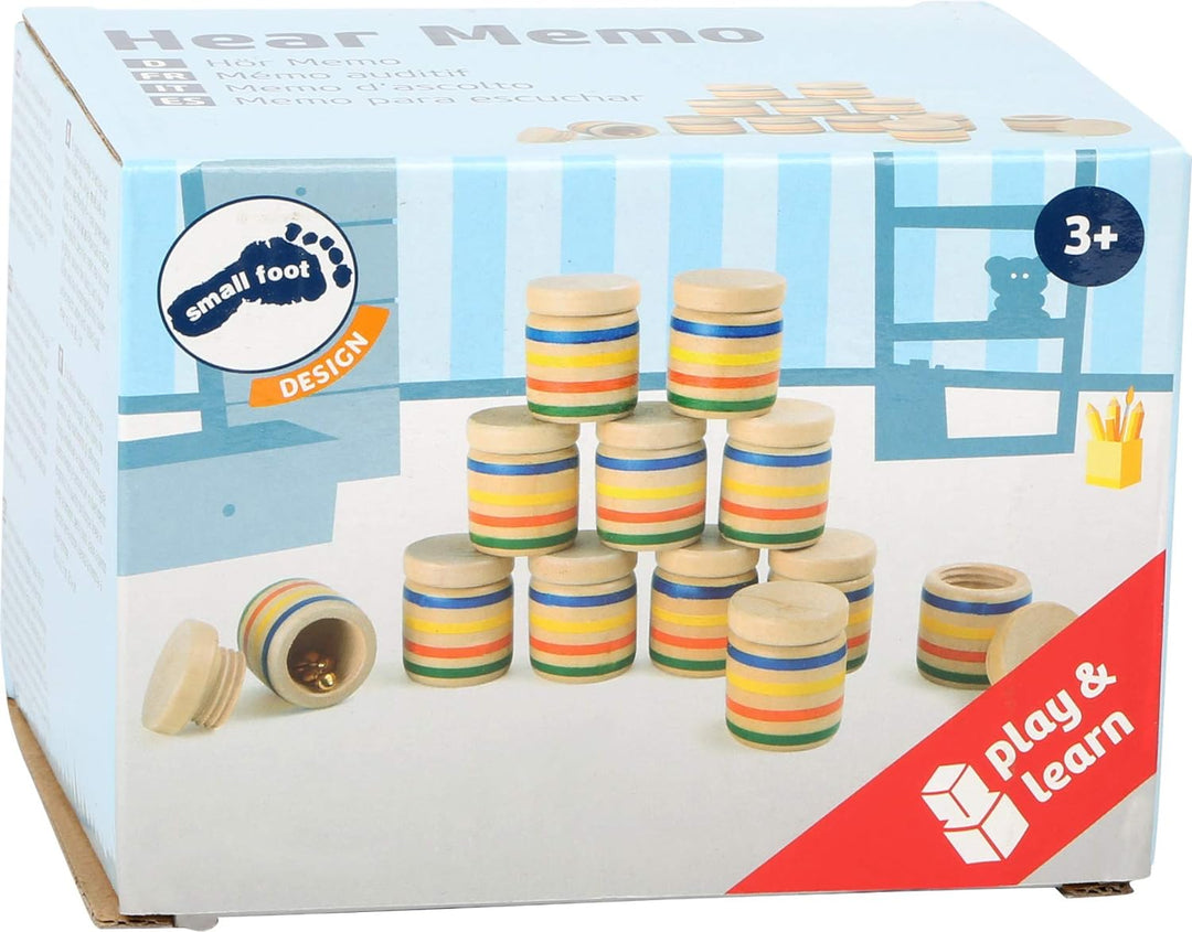 Small Foot Sinnesspiel Hör Holz, 12 Holzdosen, Memo mit Klang statt Bildern, ab 4 Jahren, 6766
